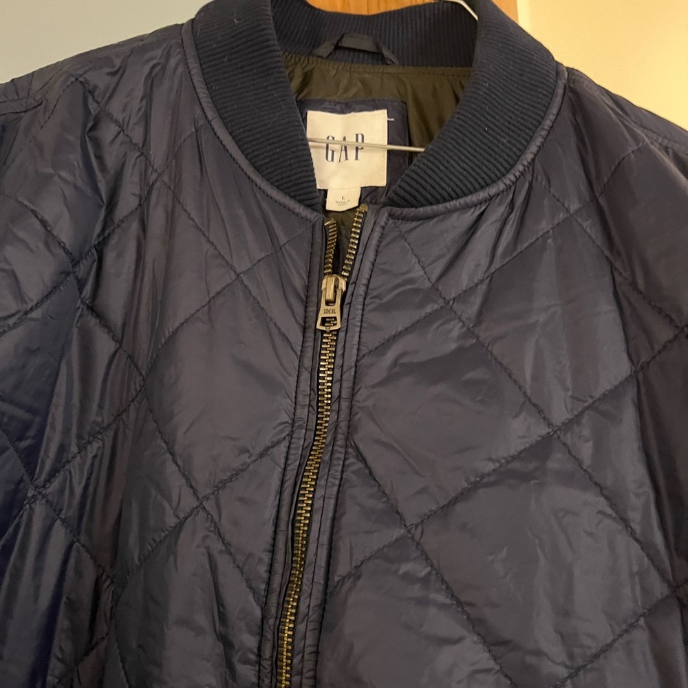 Gap Men’s Coat Navy Blue Quilted Jacket L Nylon Zip Up